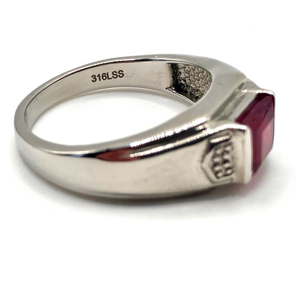 Genuine Ruby Solitaire Men’s Ring in Stainless Steel - Picture 5 of 8